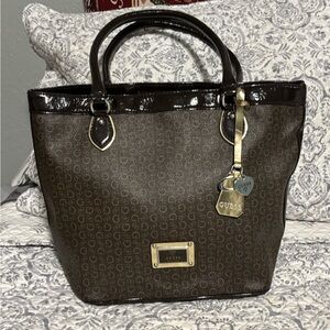 GUESS Dark Brown Monogram Tote Bag